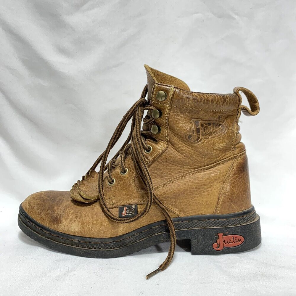 Justin Women’s Size 6B Brown Leather Kiltie Riding Roper Boots Oil-Resistant - Picture 4 of 13